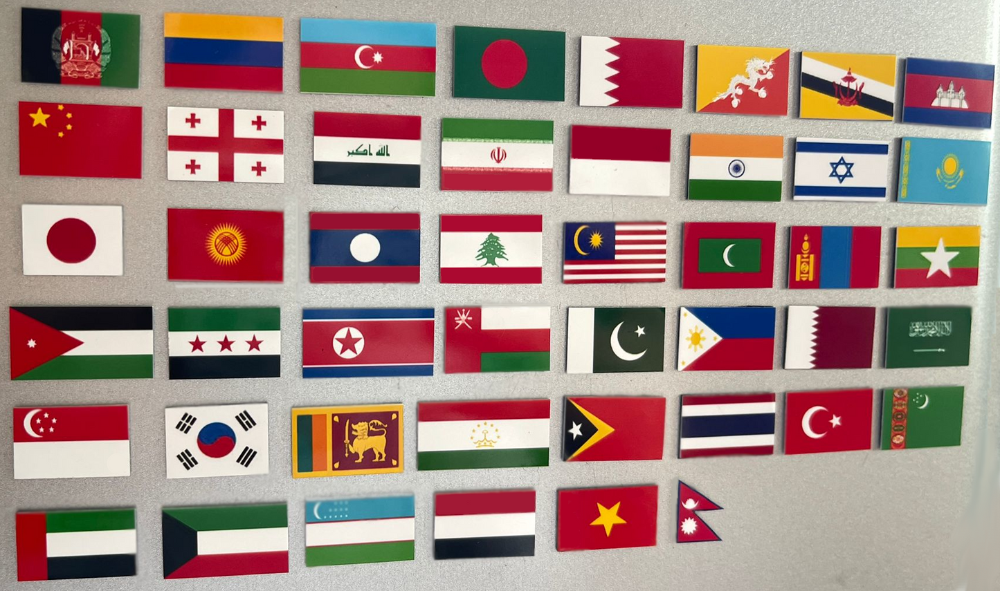 Asia Countries Small Flag Continent Collector Magnet Set, All 48 Countries