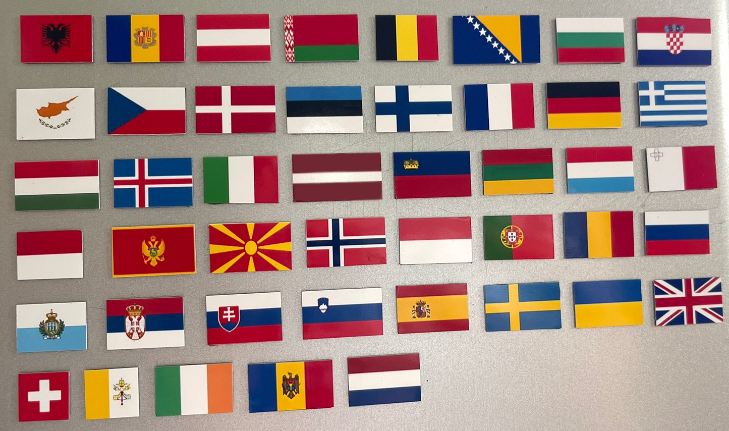 European Countries Small Flag Continent Collector Magnet Set, All 44 Countries